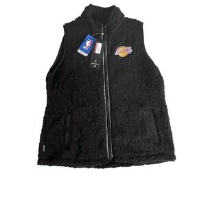 Antigua Womens Black Los Angeles Lakers Sherpa Fleece Vest Size L NBA new